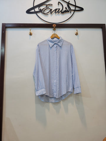 Front Open Baggy Shirt - cotton (Sky blue)