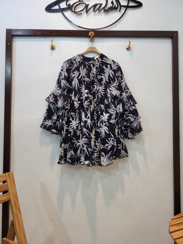 Frill Floral Top (Blue white)