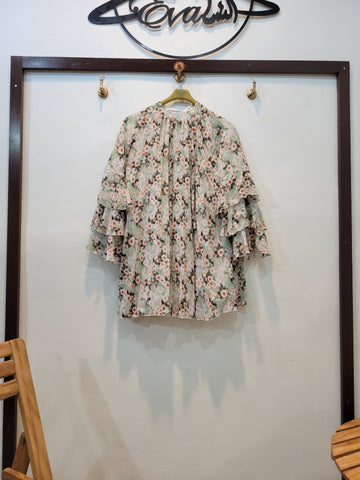 Frill Floral Top (Pistachio)