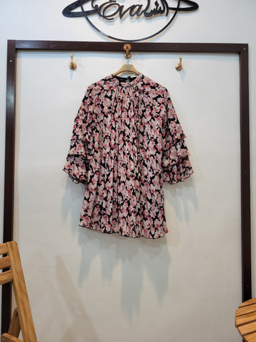 Frill Floral Top (Pink Blue)