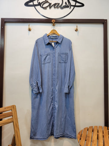 Denim Long Front Open Shirt (Light Blue)