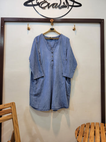 Denim Button Kurti (Light Blue)