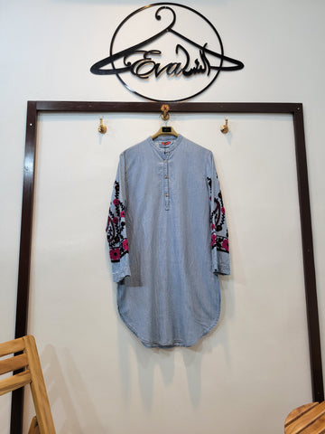 Denim sleeves emb Shirt