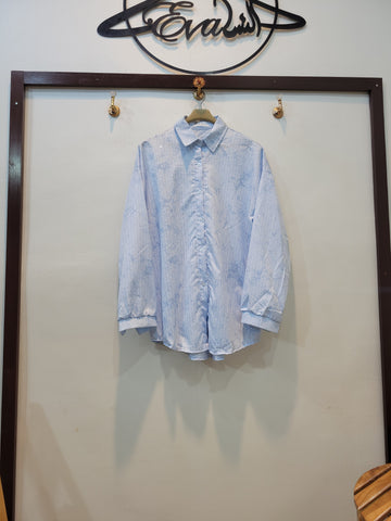 Baggy Tie dye top Front Open tops (Sky blue)