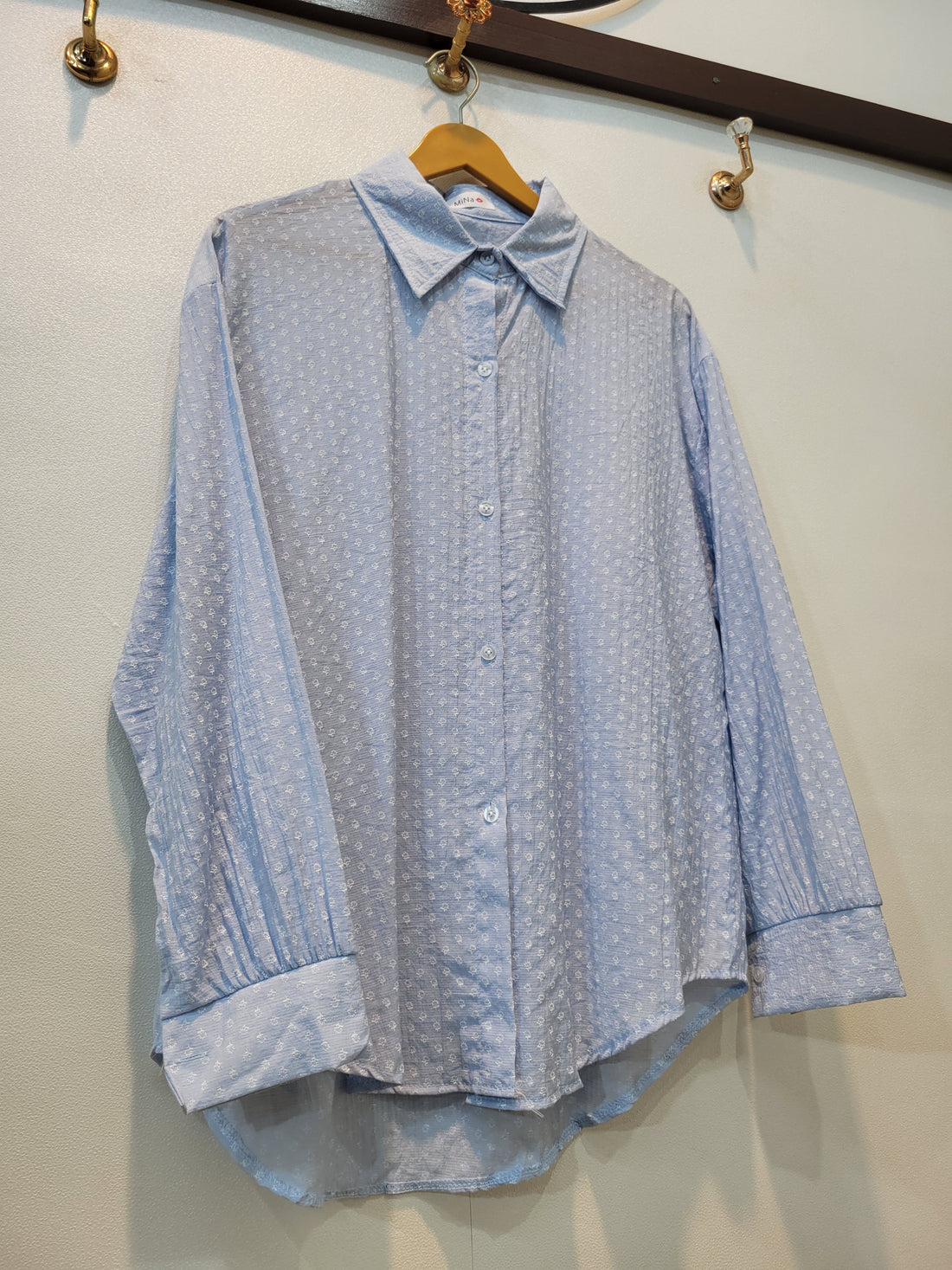 Front Open Baggy Shirt - cotton (Sky blue)