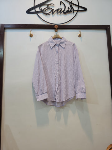 Front Open Baggy Shirt - cotton (Purple)