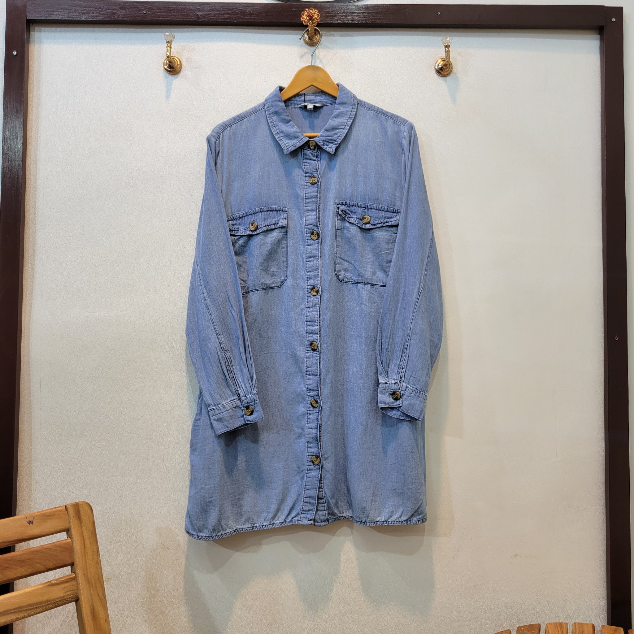 Denim Shirt Wood Button