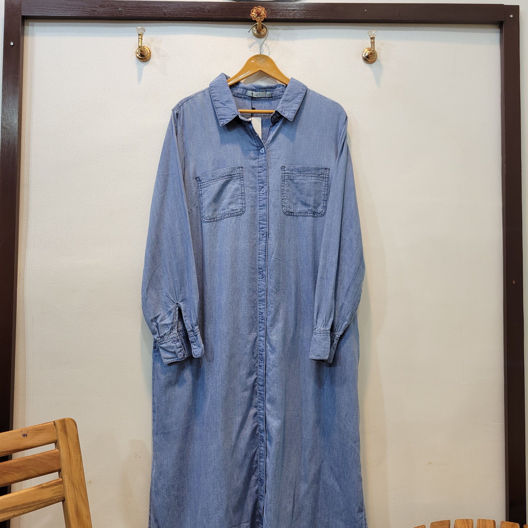 Denim Long Front Open Shirt (Light Blue)