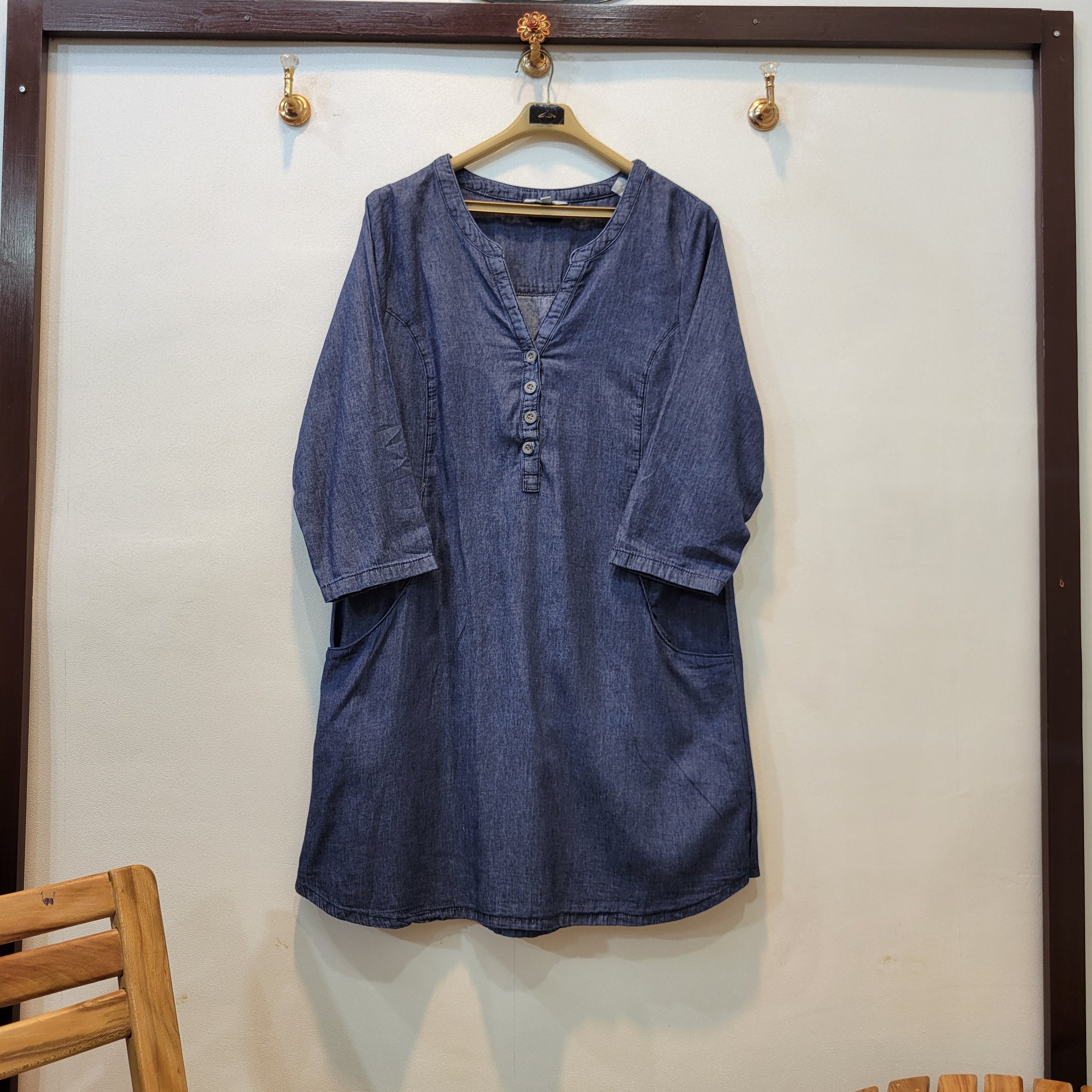 Denim Button Kurti (Dark Blue)