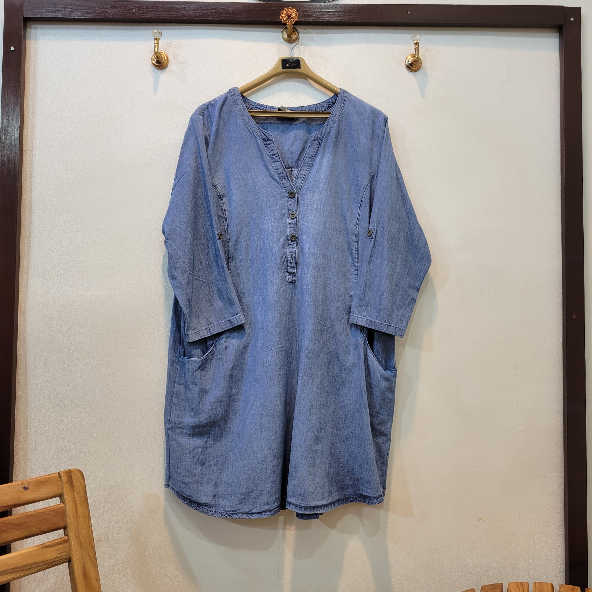 Denim Button Kurti (Light Blue)