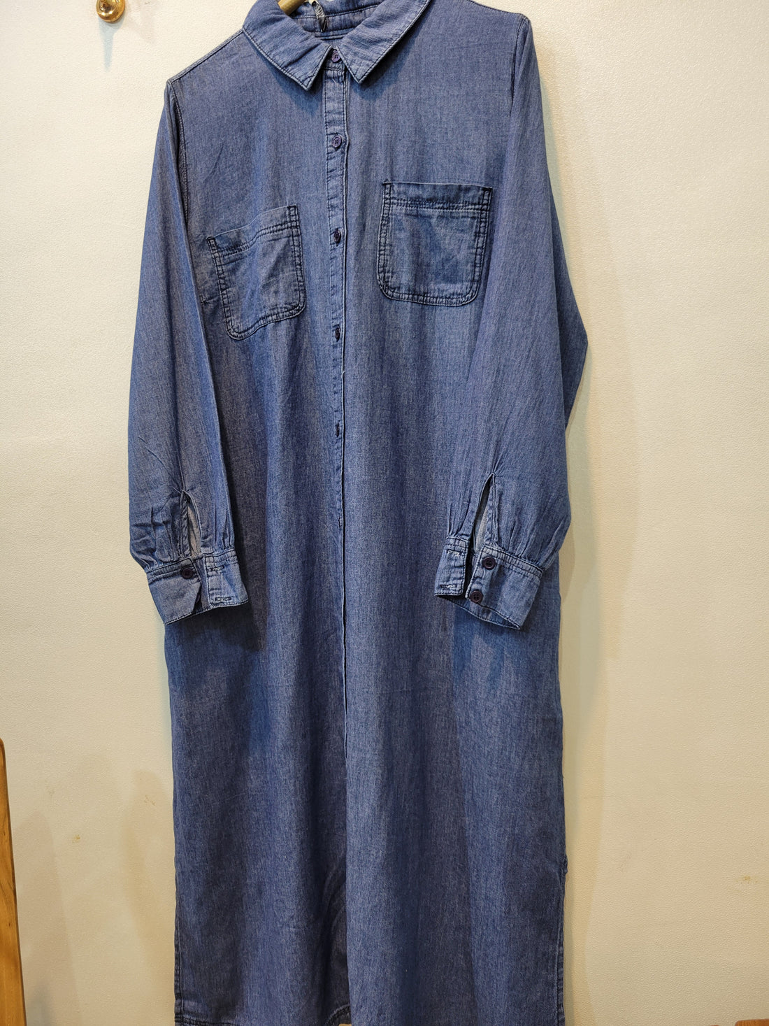 Denim Long Front Open Shirt (Dark Blue)
