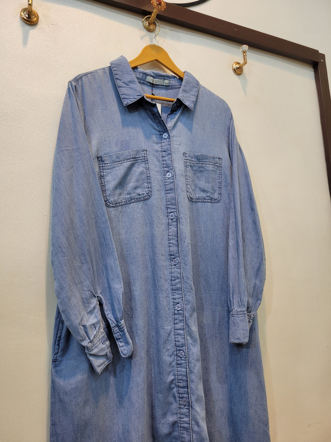 Denim Long Front Open Shirt (Light Blue)
